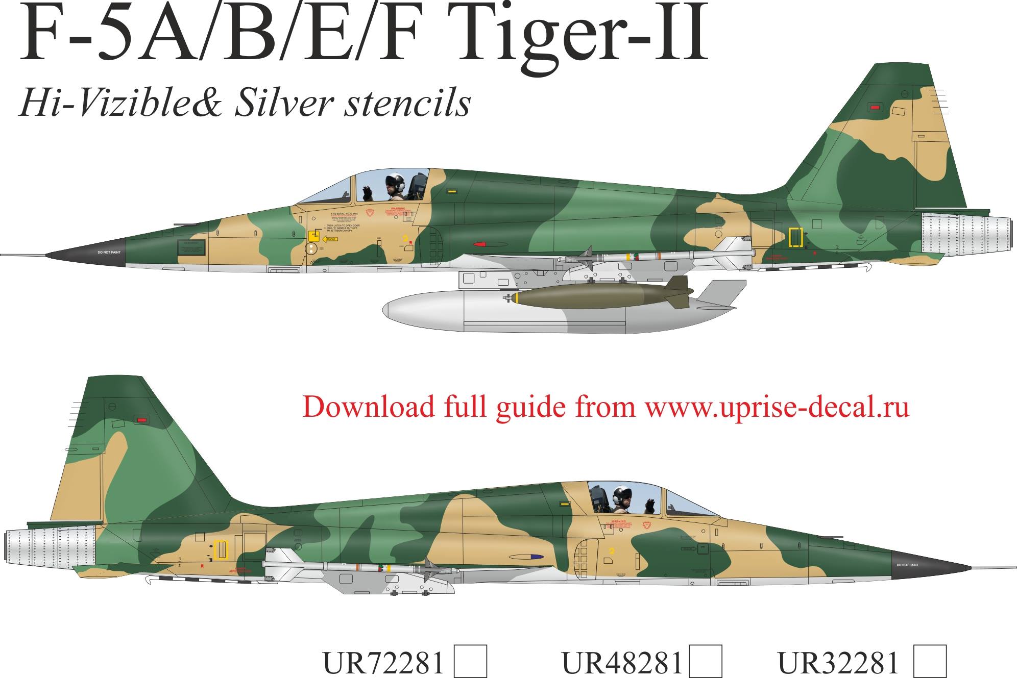 UR32281  декали  F-5A/B/E/F Tiger-II Hi-Viz stencils  (1:32)