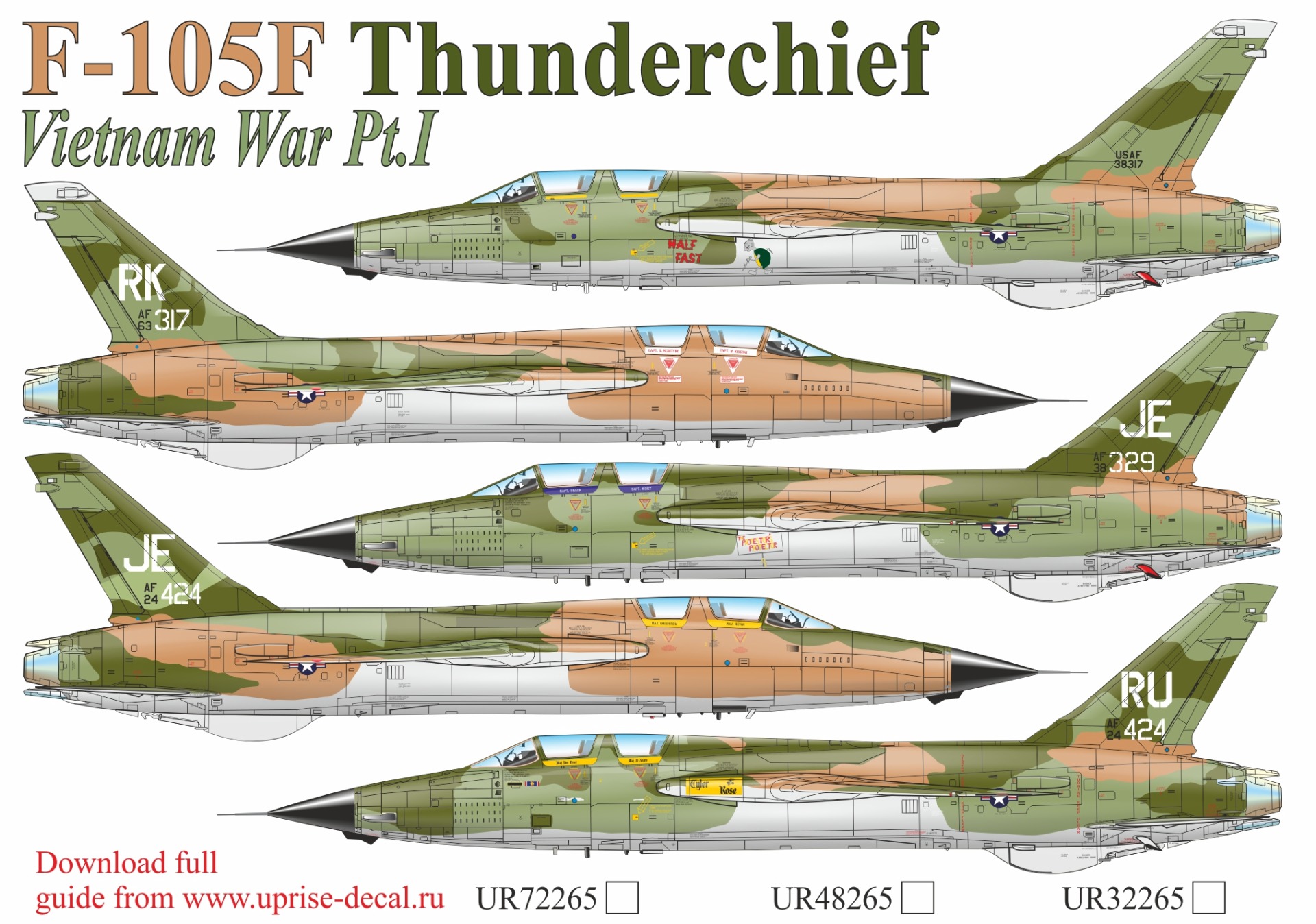 UR48265  декали  F-105F Thunderchief Vietnam War  Pt.1 with stencils  (1:48)