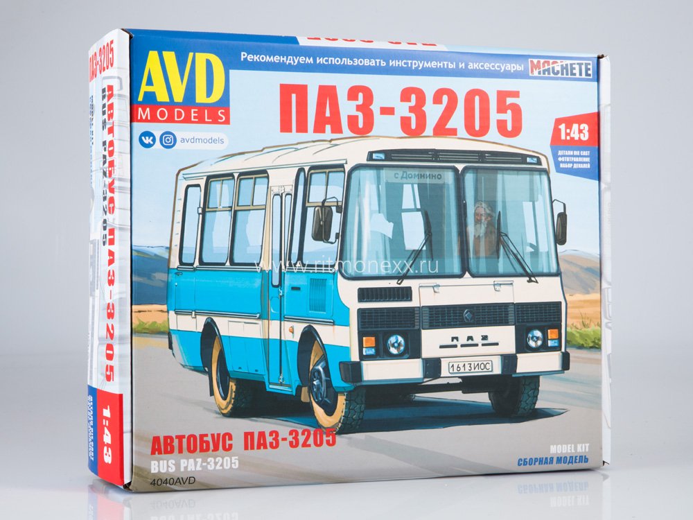 4040AVD  автомобили и мотоциклы  ПАЗ-3205 пригородный  (1:43)