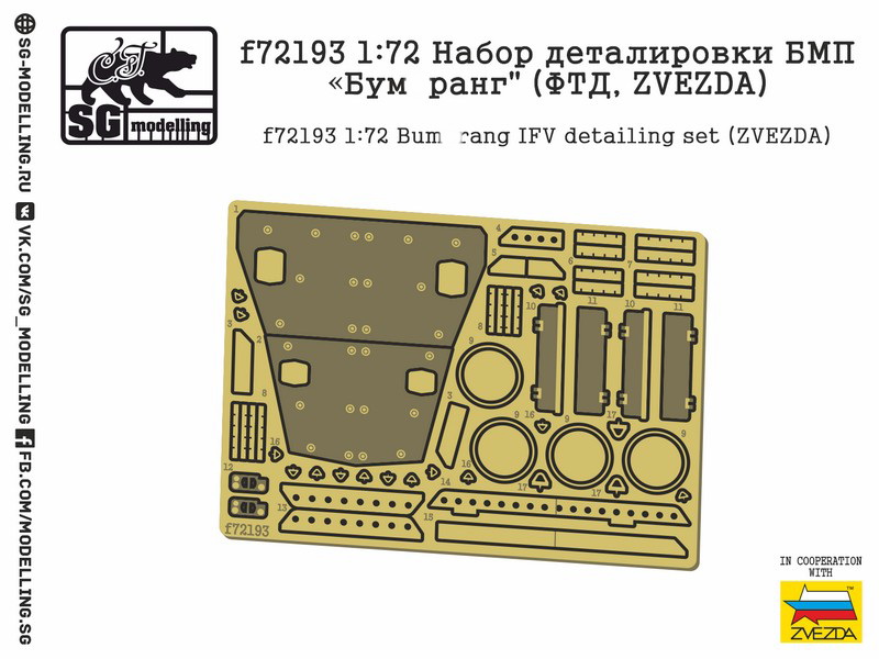 f72193  фототравление  Набор деталировки БМП "Бум*ранг" (ФТД, ZVEZDA)  (1:72)