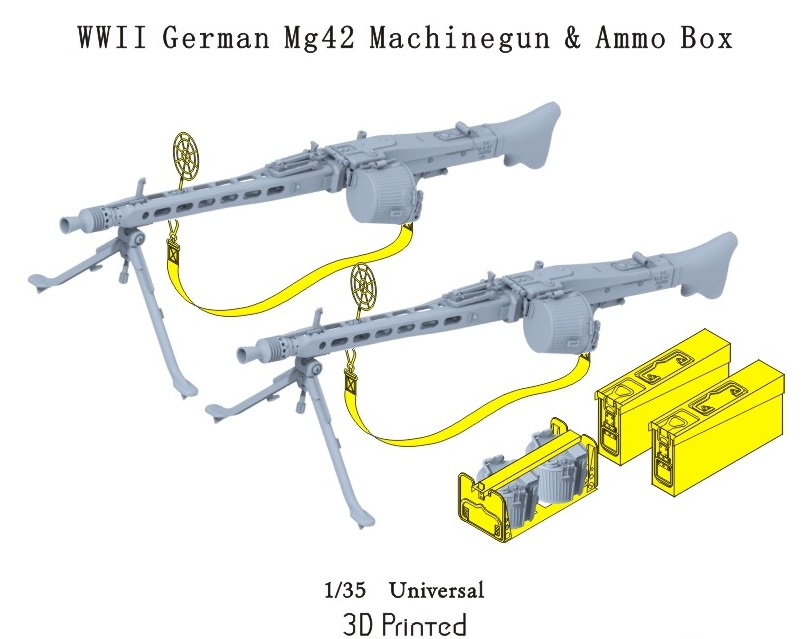 P35-217  дополнения из смолы  WWII German Mg42 Machinegun & Ammo Box  (1:35)