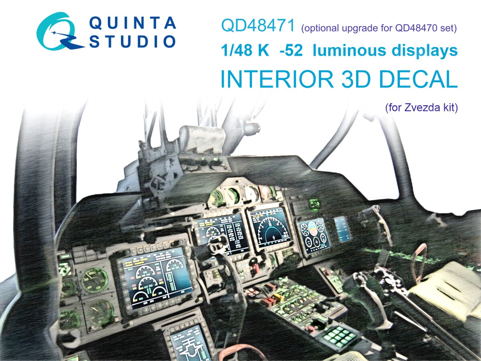 QD48471  декали  3D Декаль интерьера кабины К@-52 вкл. дисплеи для наборов QD48470/QDS-48470  (1:48)